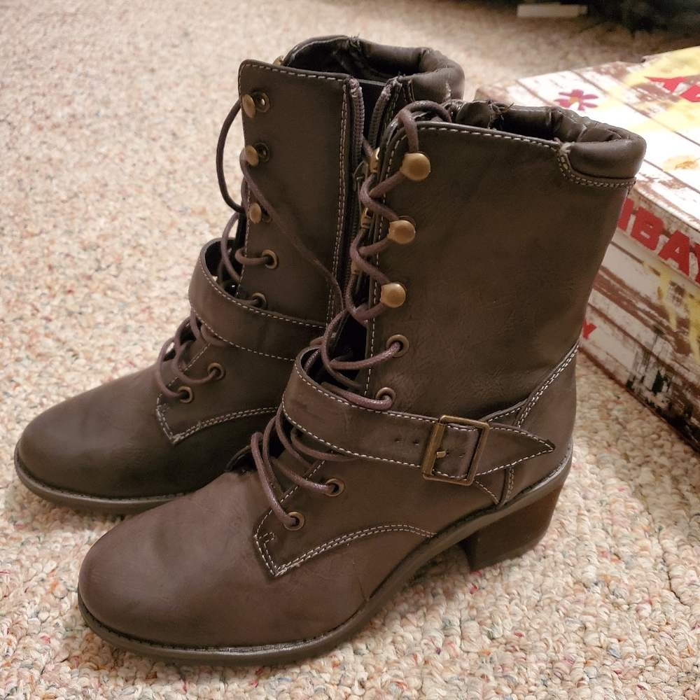 Brown combat boots